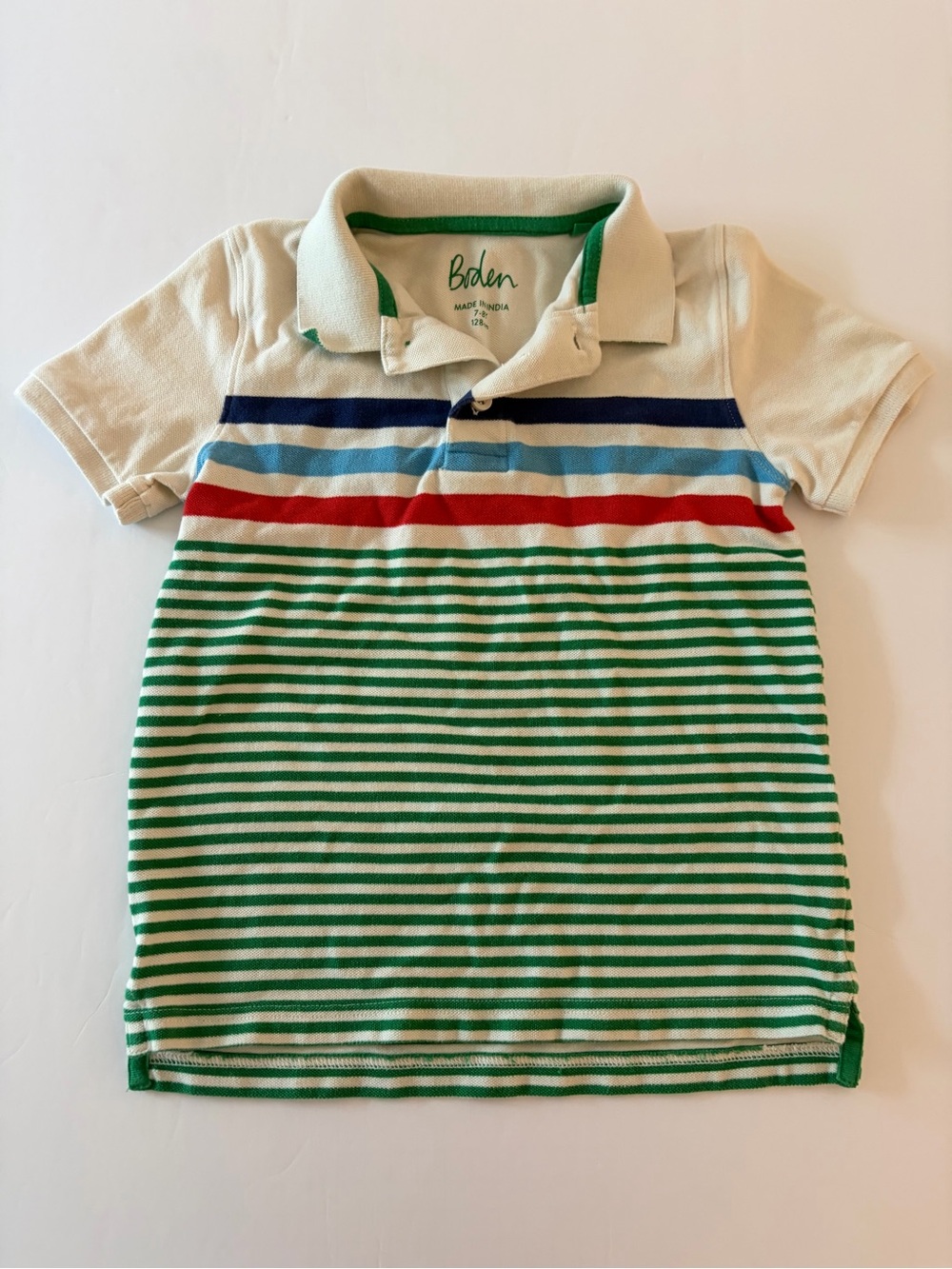 Boden Boys Short Sleeve Striped Polo Shirt Size 7-8Y Cotton Casual Youth